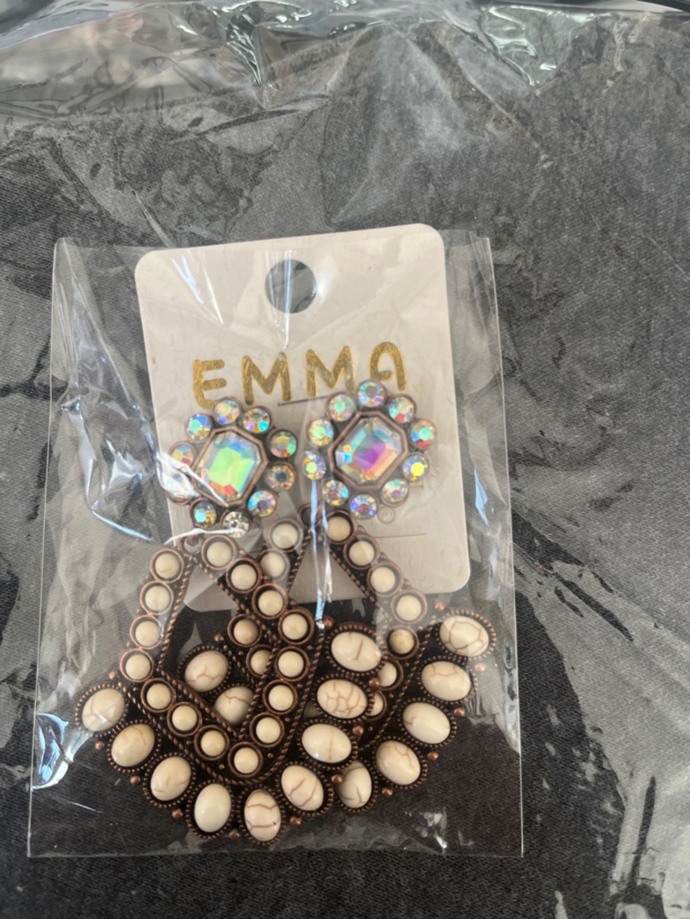EMMA Iridescent and Cream Beaded Statement Earrings